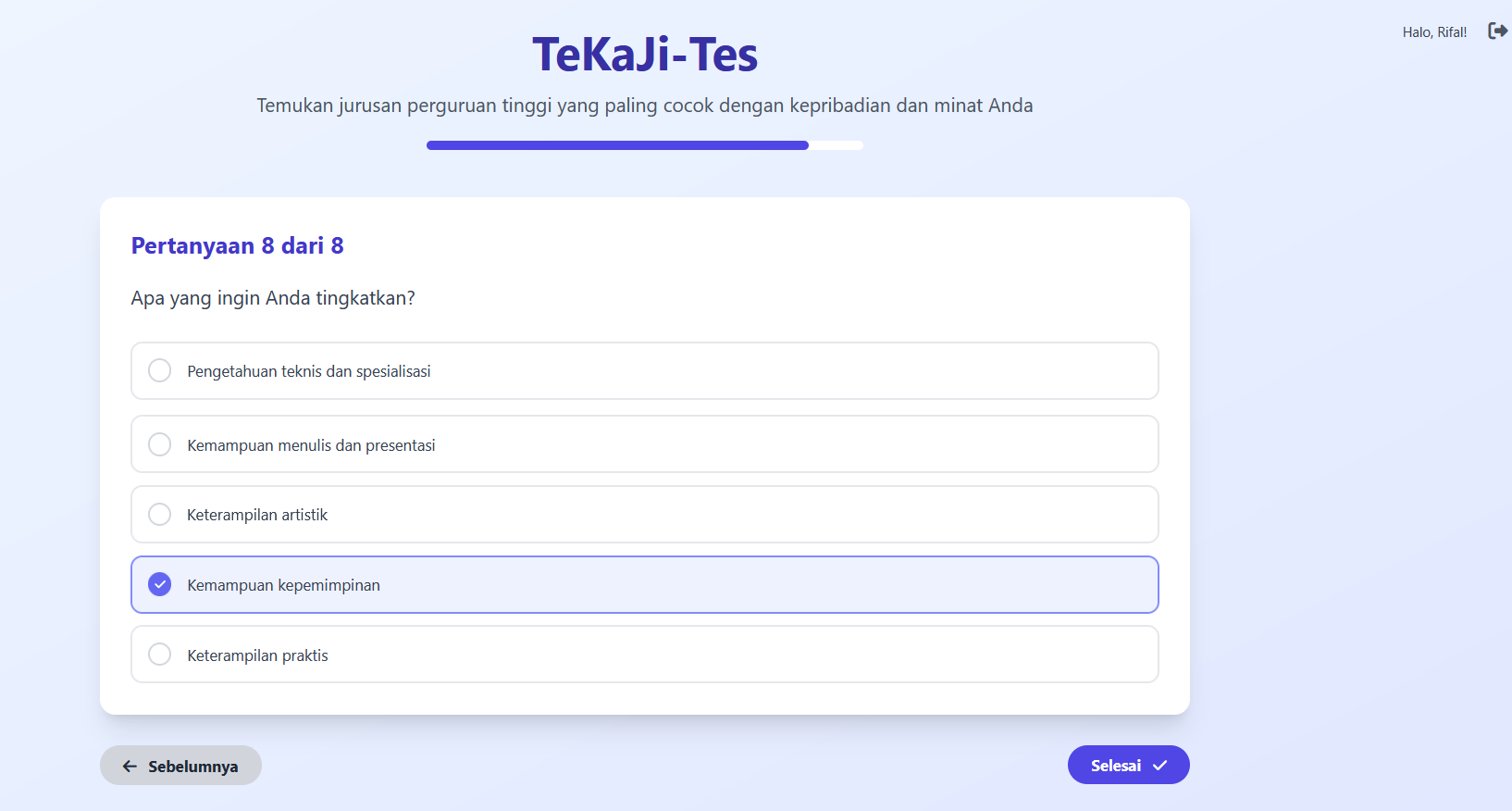 Gambar Proyek Pengembangan Website TeKaJi: Tes Kecocokan Jurusan Masuk Perguruan Tinggi